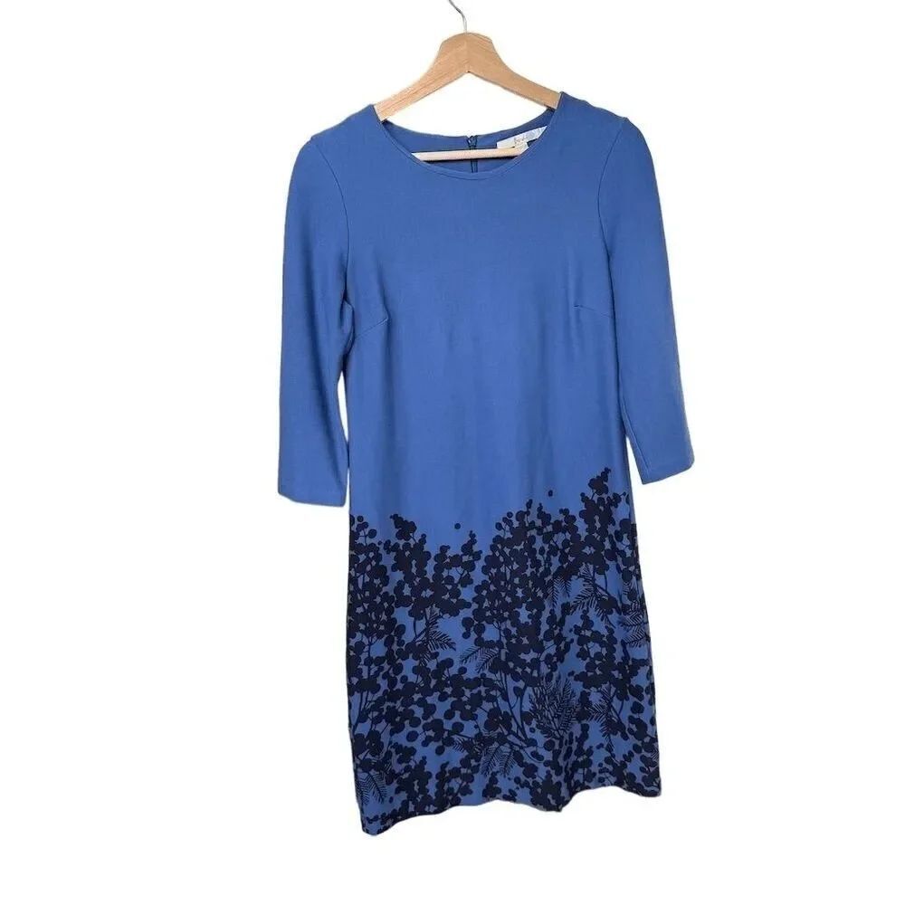 Boden Women's 3/4 Sleeve Knee Length Dress Size 6 Blue Floral Print